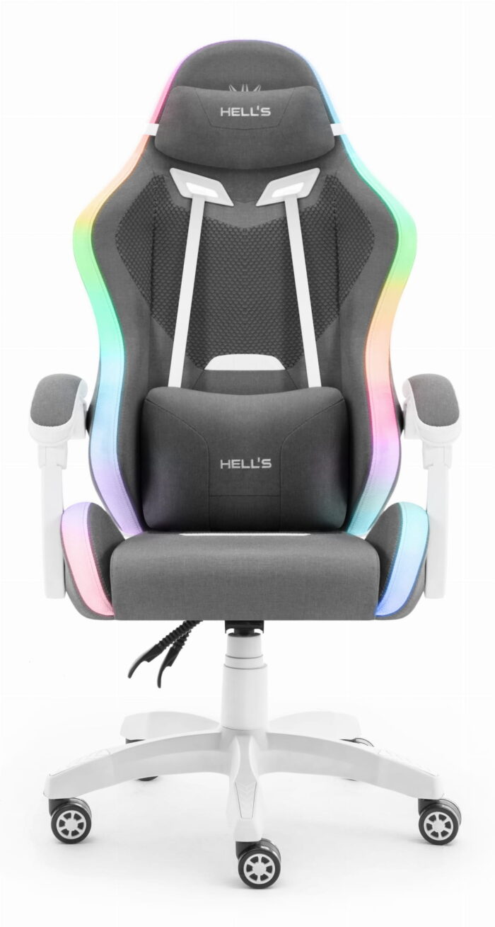 Геймерське крісло Hell's Chair HC-1012 LED RGB Grey White тканина - Зображення 3