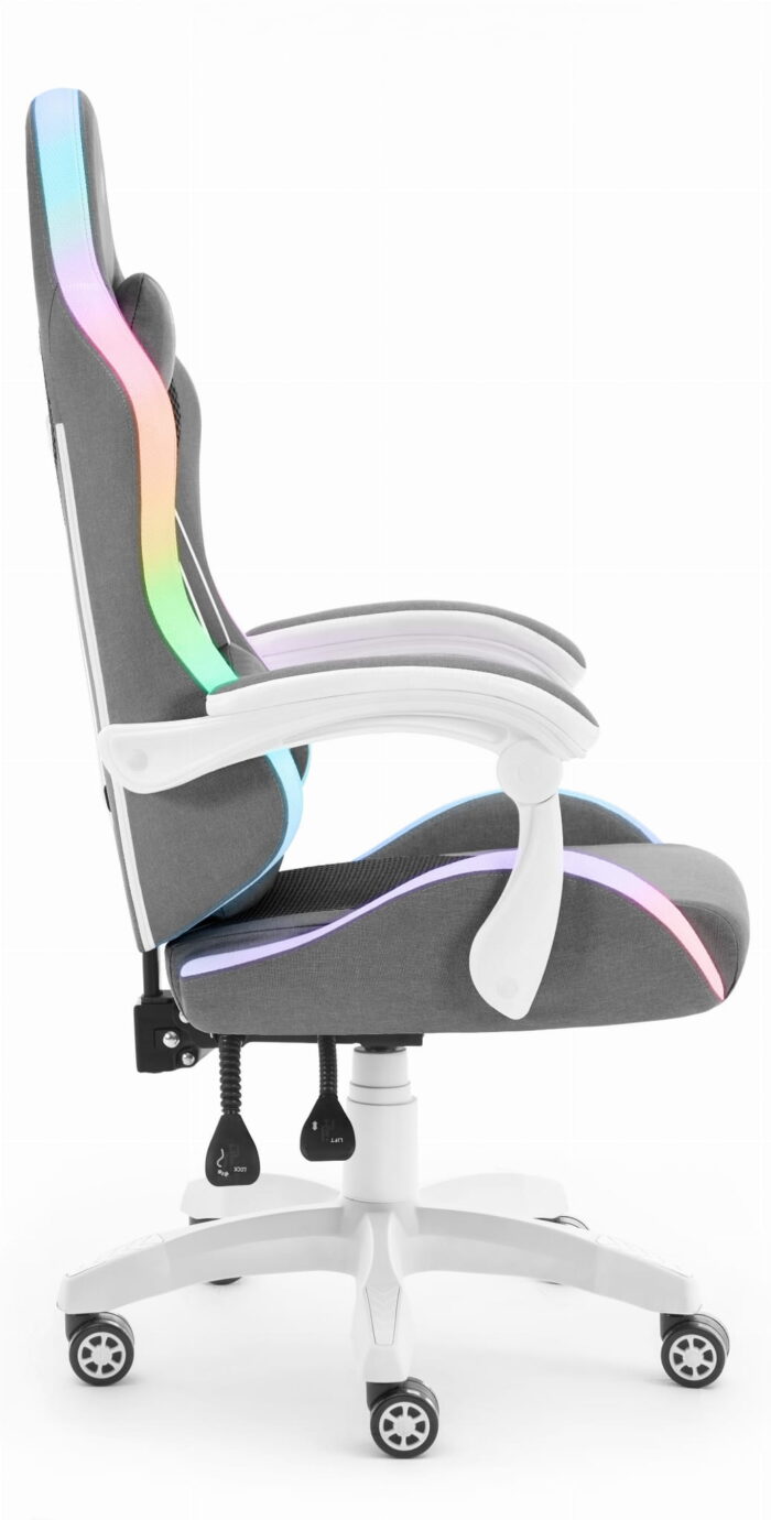 Геймерське крісло Hell's Chair HC-1012 LED RGB Grey White тканина - Зображення 4