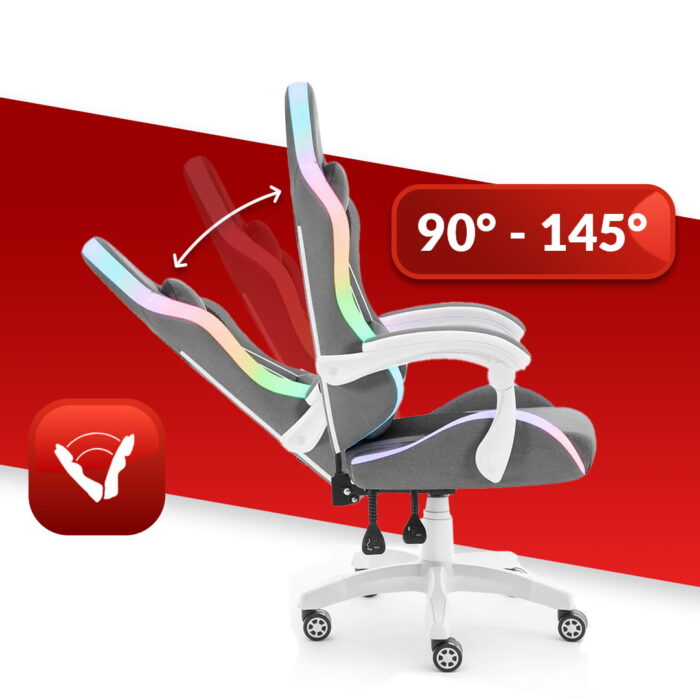 Геймерське крісло Hell's Chair HC-1012 LED RGB Grey White тканина - Зображення 9