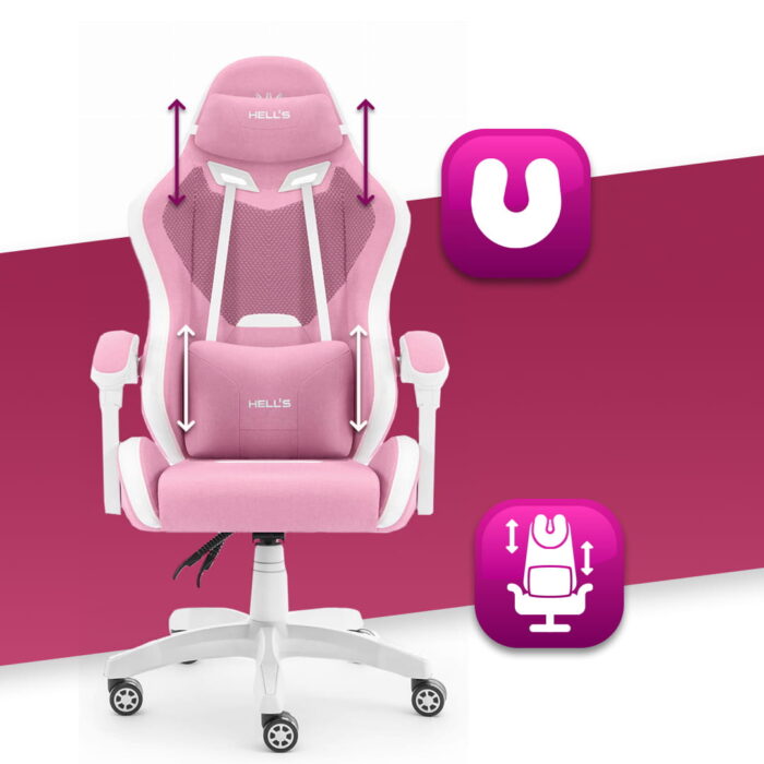 Геймерське крісло Hell's Chair HC-1012 Pink Whit тканина - Зображення 5