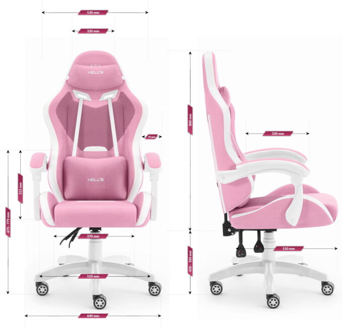 Геймерське крісло Hell's Chair HC-1012 Pink Whit тканина - Зображення 9