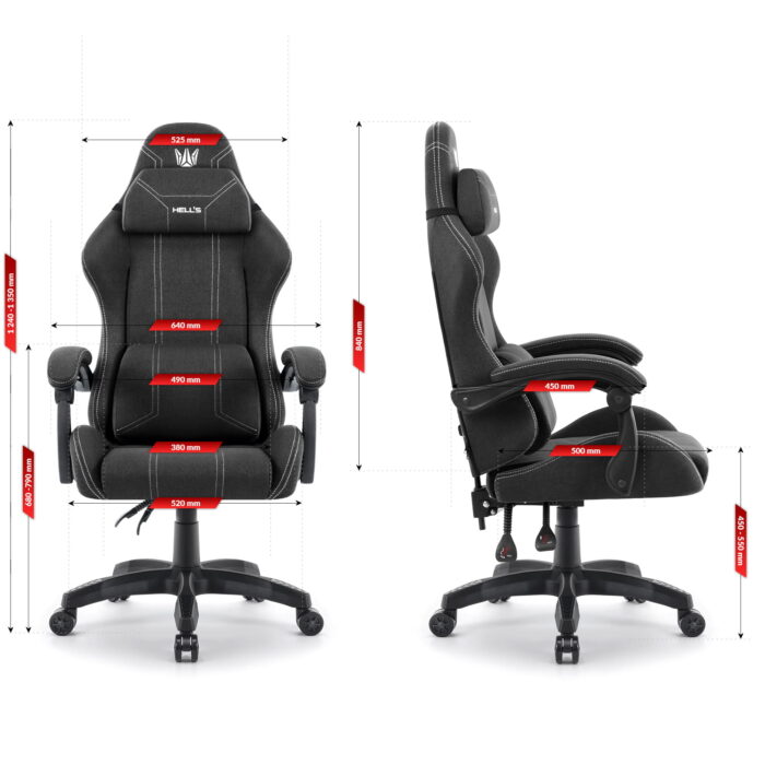 Геймерське крісло Hell's Chair HC-1014 Black White тканина - Зображення 10