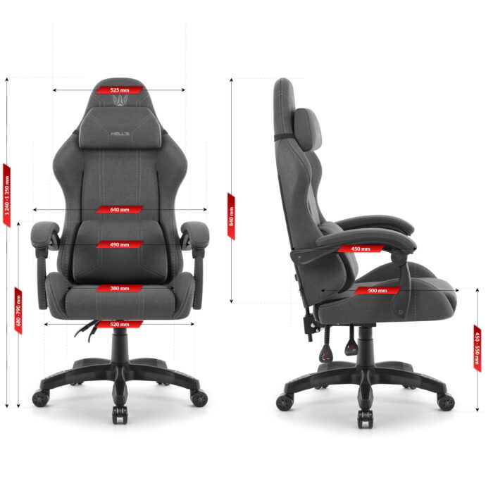Геймерське крісло Hell's Chair HC-1014 Grey Black тканина - Зображення 10