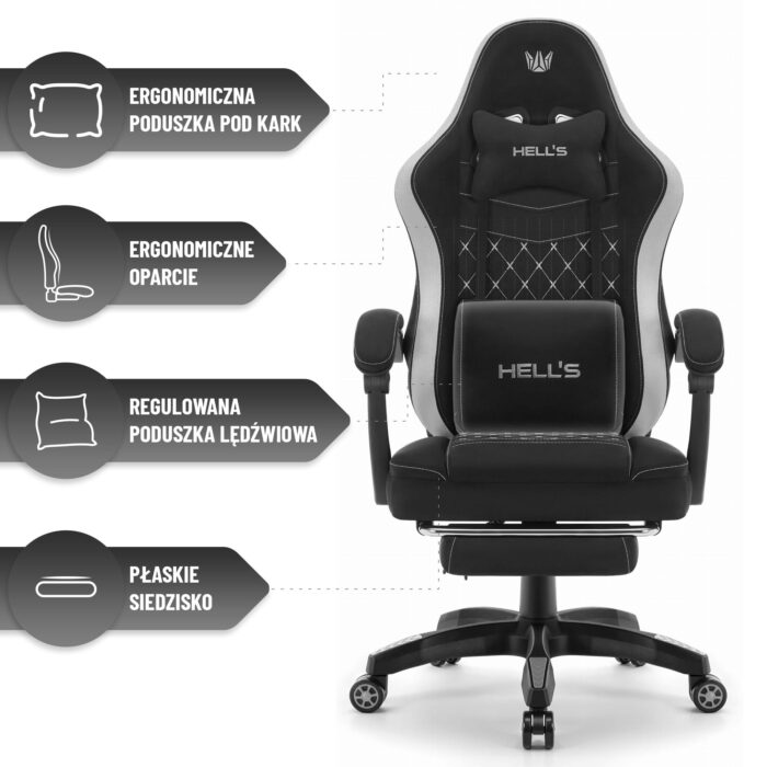 Геймерське крісло Hell's Chair HC-1015 Black Grey тканина - Зображення 8