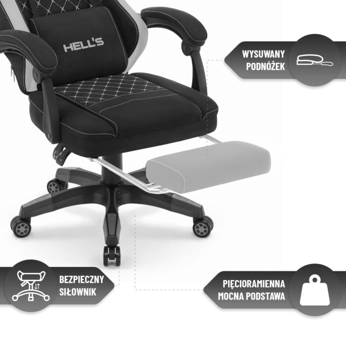 Геймерське крісло Hell's Chair HC-1015 Black Grey тканина - Зображення 9
