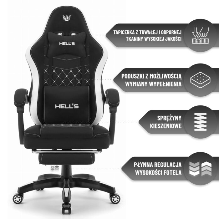 Геймерське крісло Hell's Chair HC-1015 Black White тканина - Зображення 10