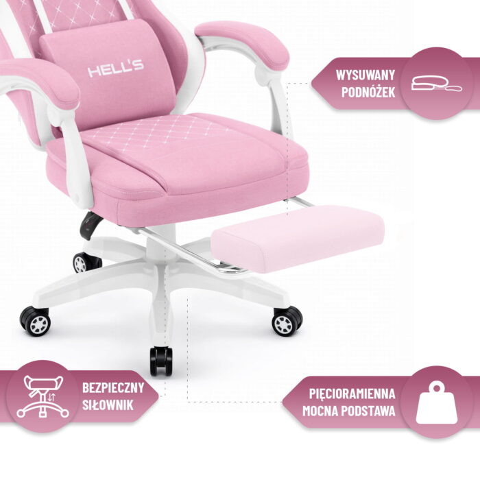 Геймерське крісло Hell's Chair HC-1015 Pink White тканина - Зображення 11