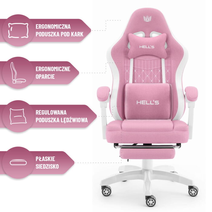 Геймерське крісло Hell's Chair HC-1015 Pink White тканина - Зображення 8