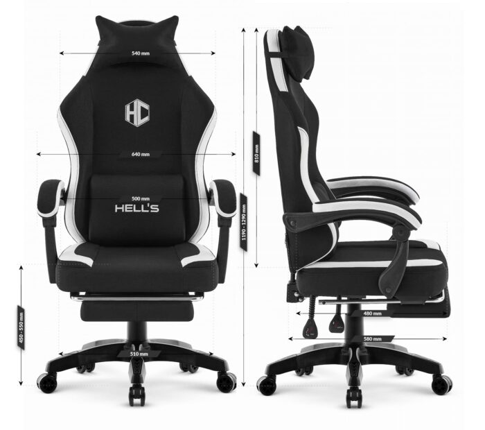 Геймерське крісло Hell's Chair HC-1016 Black White тканина - Зображення 12