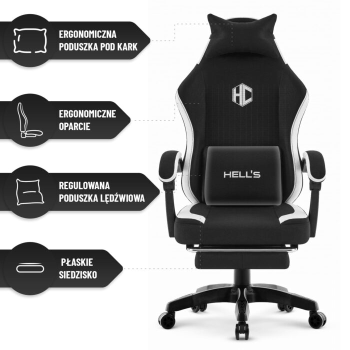 Геймерське крісло Hell's Chair HC-1016 Black White тканина - Зображення 8
