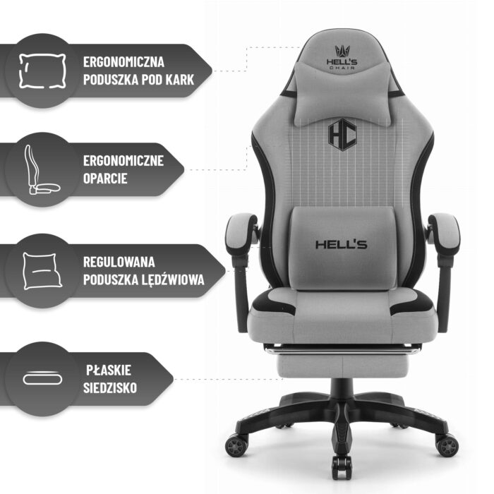Геймерське крісло Hell's Chair HC-1016 Black White тканина - Зображення 7
