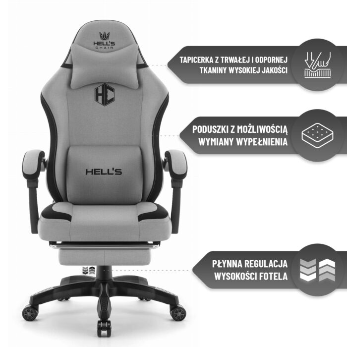 Геймерське крісло Hell's Chair HC-1016 Black White тканина - Зображення 8