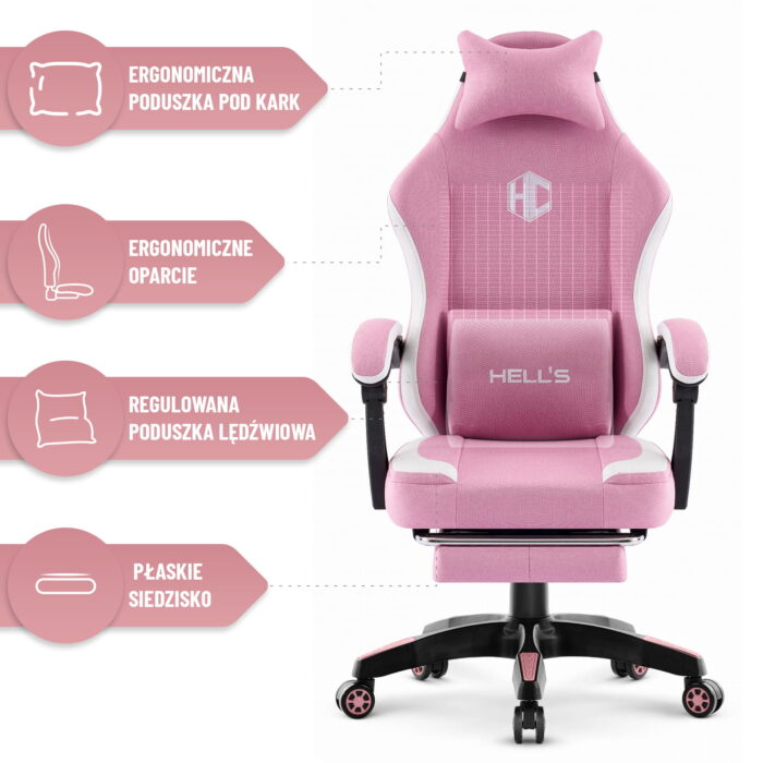 Геймерське крісло Hell's Chair HC-1016 Pink тканина - Зображення 8