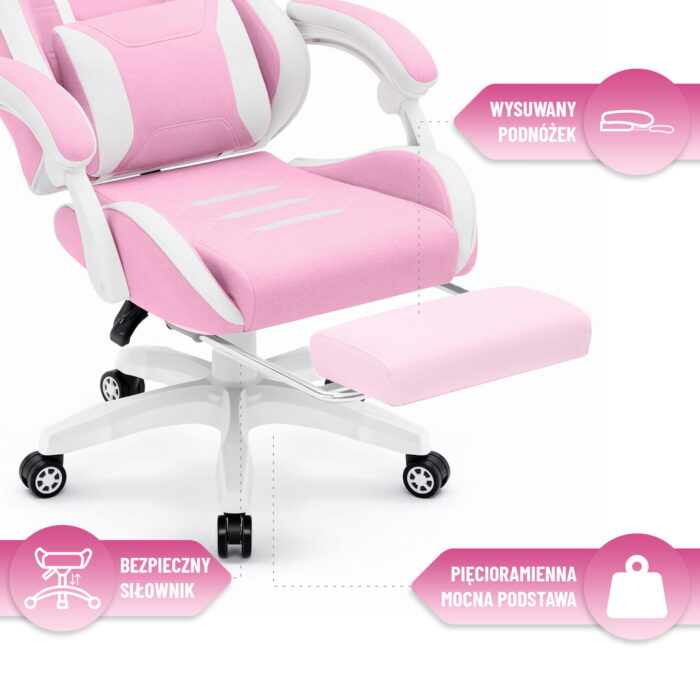 Геймерське крісло Hell's Chair HC-1039 2.0 Pink White тканина - Зображення 7