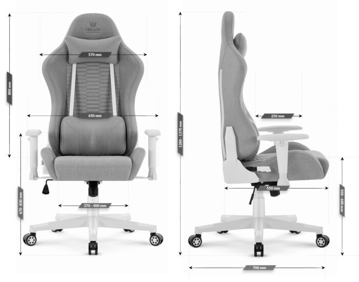 Геймерське крісло Hell's Chair HC-2000 Grey White тканина - Зображення 10