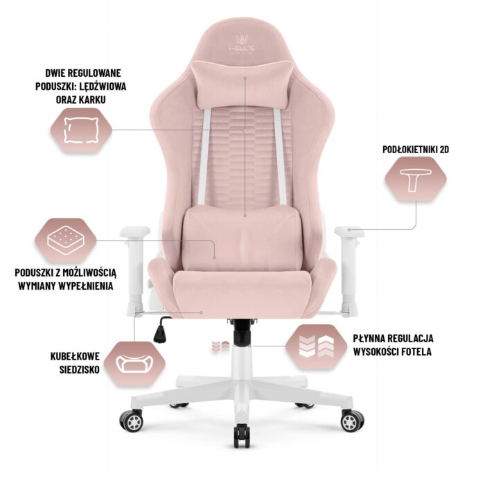 Геймерське крісло Hell's Chair HC-2000 Pink White тканина - Зображення 9