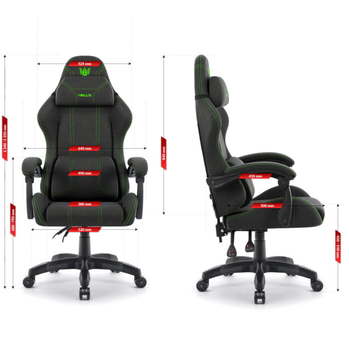 Геймерське крісло Hell's Chair HC-1014 Black Green тканина - Зображення 2