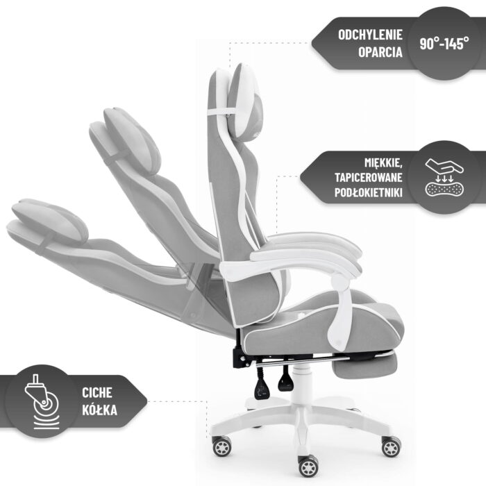 Геймерське крісло Hell's Chair HC-1039 2.0 Grey White тканина - Зображення 5