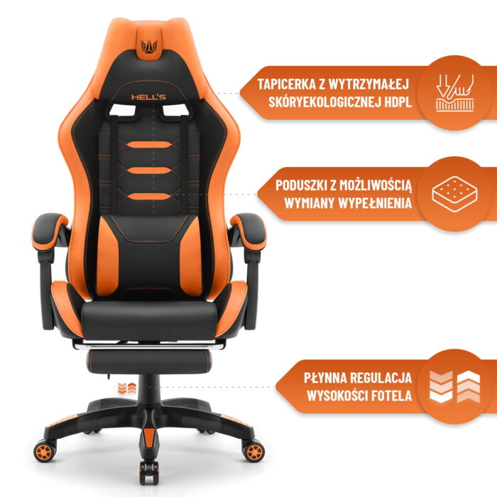 Геймерське крісло Hell's Chair HC-1039 2.0 Orange екошкіра - Зображення 6