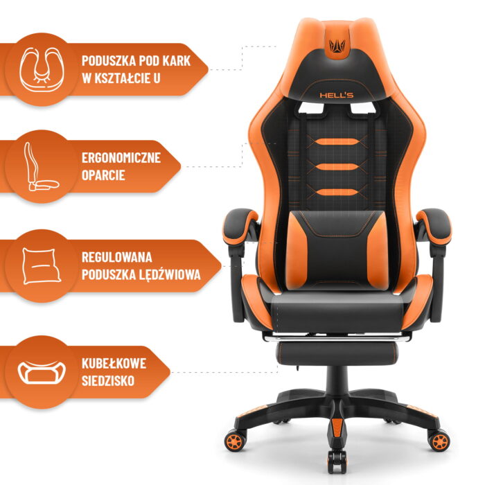 Геймерське крісло Hell's Chair HC-1039 2.0 Orange екошкіра - Зображення 4