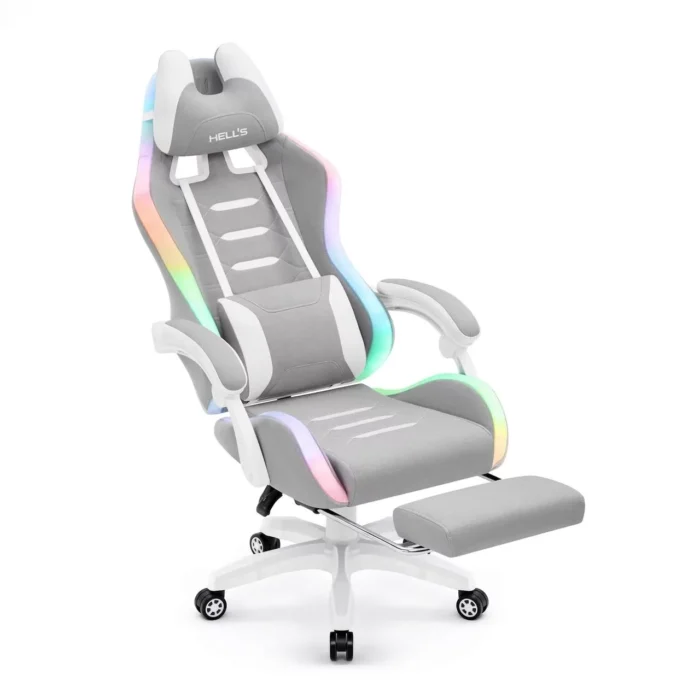 Геймерське крісло Hell's Chair HC-1039 2.0 LED RGB Grey White тканина - Зображення 4