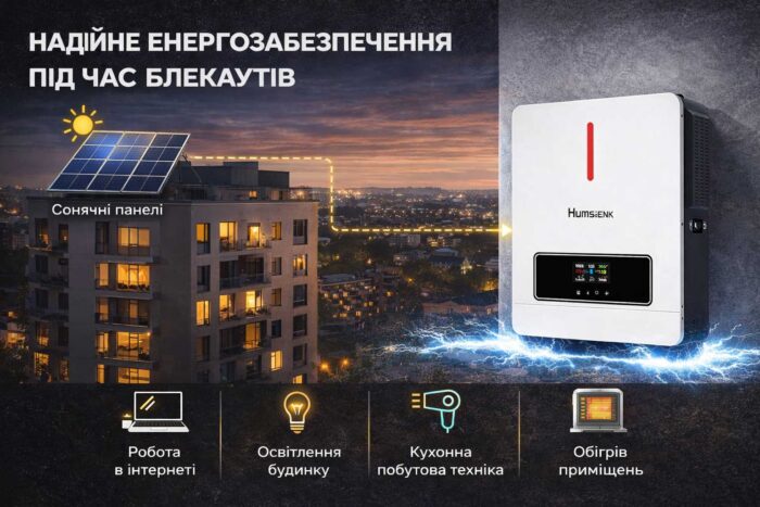 Гібридний інвертор Humsienk 4200W 24V 230V MPPT 6200W для блекауів в квартирах