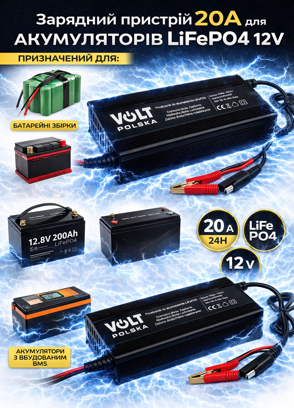 Zariadne5 Інфографіка Зарядний пристрій для акумуляторів LiFePO4 20A Volt Polska 6PRLIFE20A