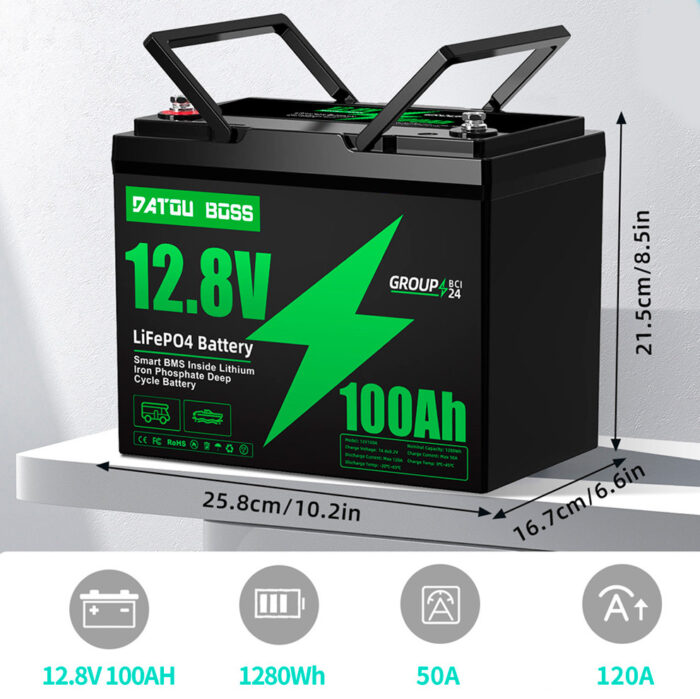 Акумулятор DATOU BOSS 12V 100Ah з BMS, LiFePO4 для сонячних систем, ДБЖ, RV (SP-DT-12V100A-B01-EU) - Зображення 3