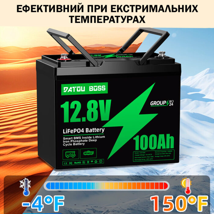 Акумулятор DATOU BOSS 12V 100Ah з BMS, LiFePO4 для сонячних систем, ДБЖ, RV (SP-DT-12V100A-B01-EU) - Зображення 4