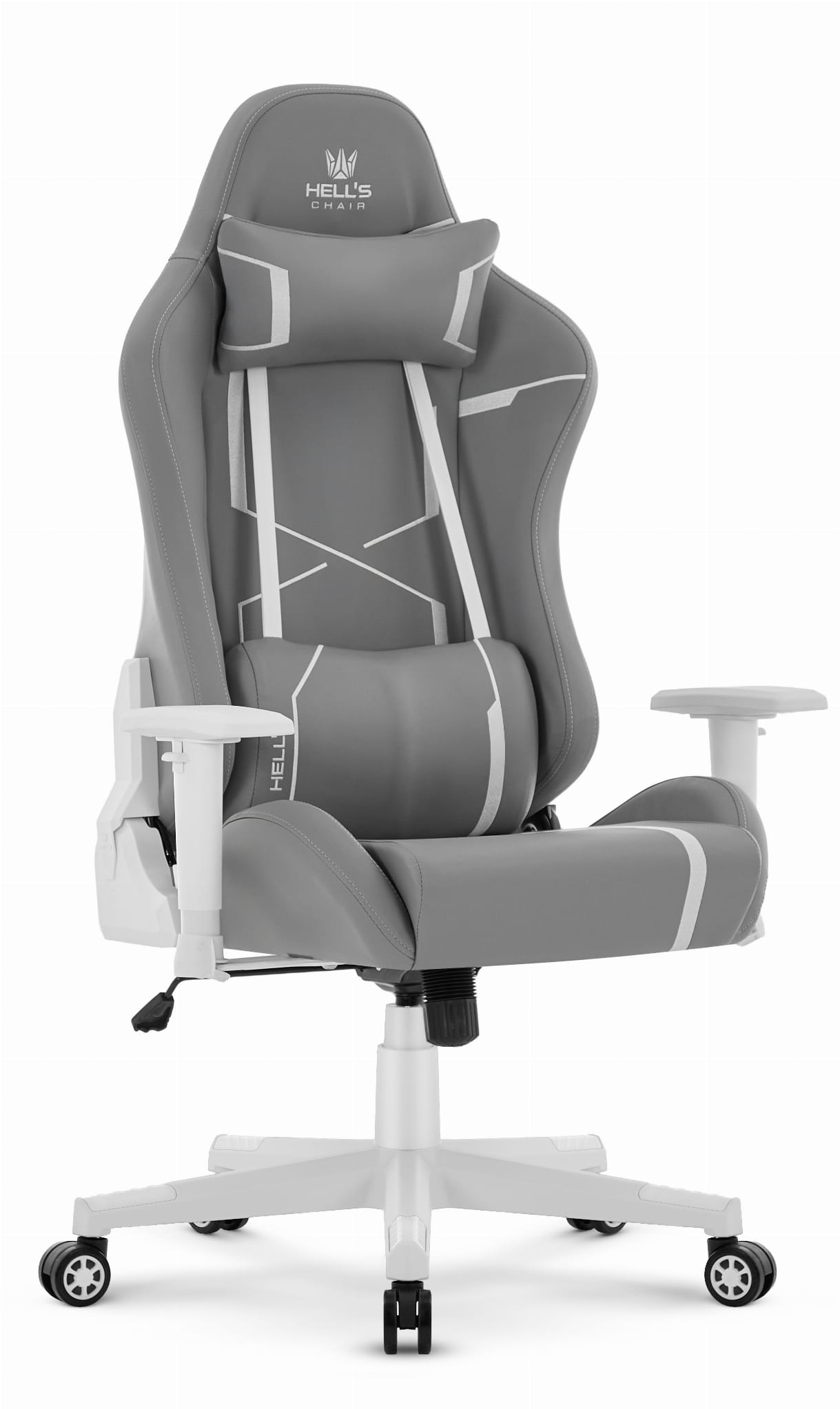 Fotel-gamingowy-Hells-Chair-HC-2001-Grey-White-Szary-Bialy-Ekoskora-Premium Геймерське крісло Hell's Chair HC-2001 Grey White - Зображення 1