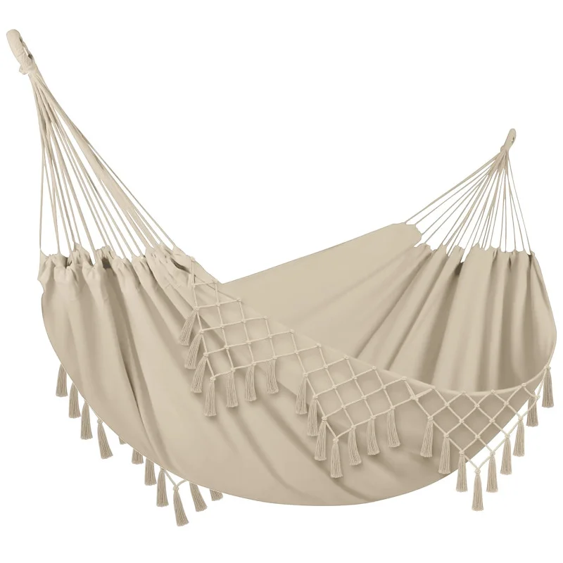 hamak-ogrodowy-turystyczny-boho-hustawka-mocny-150x190-120kg-linki-torba Гамак KRUMAD Boho бежевий 150 x 190 см KMDW24 - Зображення 1
