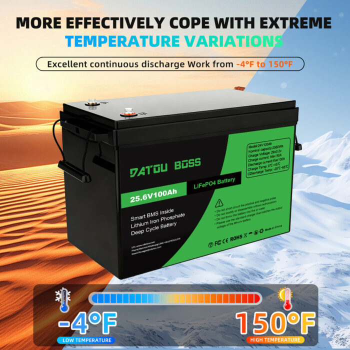 Акумулятор DATOU BOSS 24V 100Ah з BMS, LiFePO4 для сонячних систем, ДБЖ, RV (SP-DT-24V100A-A01-EU) - Зображення 4
