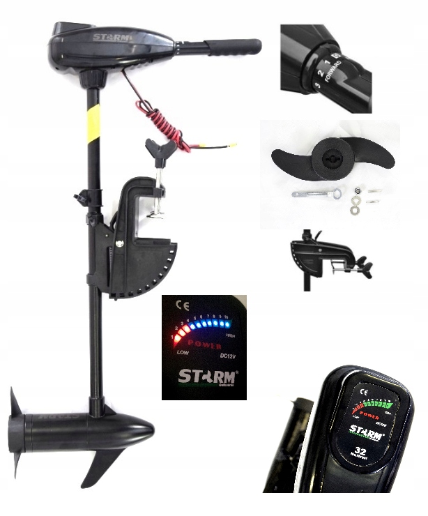 SILNIK-ELEKTRYCZNY-do-lodzi-pontonu-STORM-36lb (1) Електричний підвісний двигун для човна STORM 24W 55LBS 12V - Зображення 1
