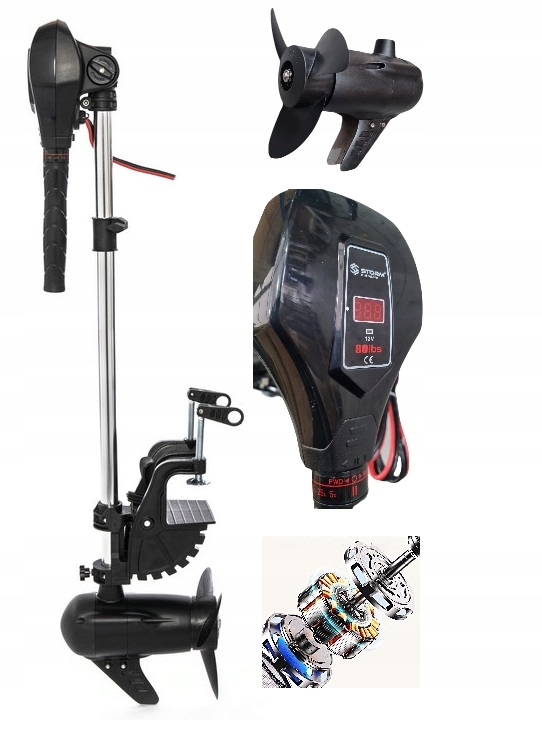 Silnik-zaburtowy-elektryczny-bezszczotkowy-STORM-80LBS-12V-MAXIMIZER Електродвигун для човна Storm BS80 80 фунтів 850 Вт MAXIMIZER - Зображення 1