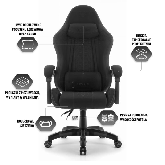 Геймерське крісло Hell's Chair HC-1008 Black 2.0 тканина/сітка - Зображення 8