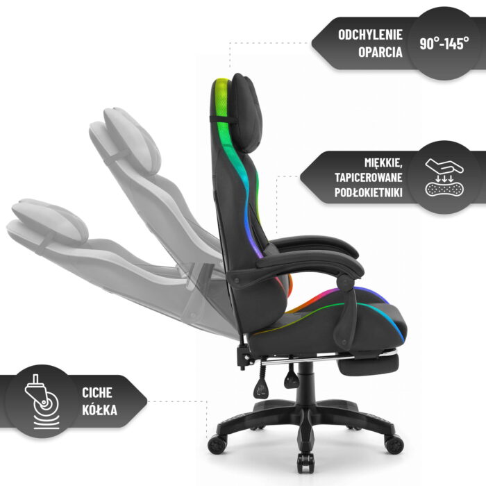 Геймерське крісло Hell's Chair HC-1039 2.0 LED RGB Black тканина - Зображення 6