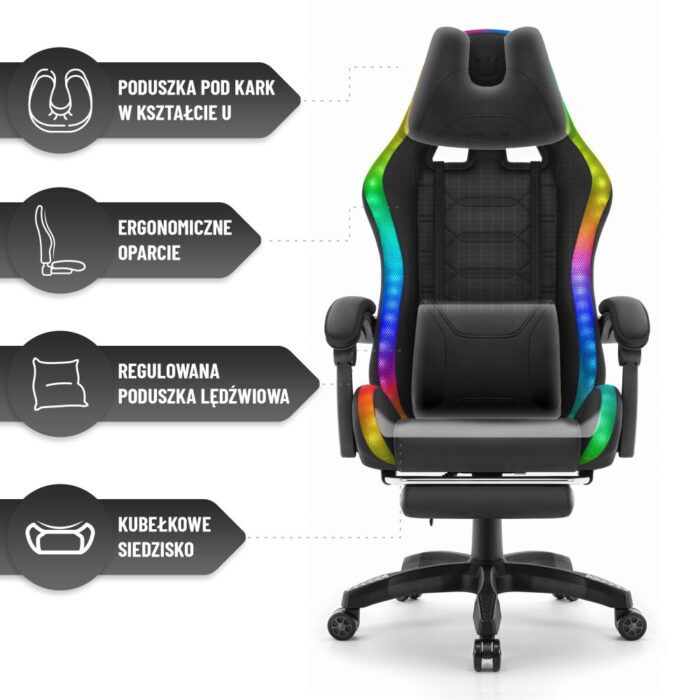 Геймерське крісло Hell's Chair HC-1039 2.0 LED RGB Black тканина для дітей - Зображення 7