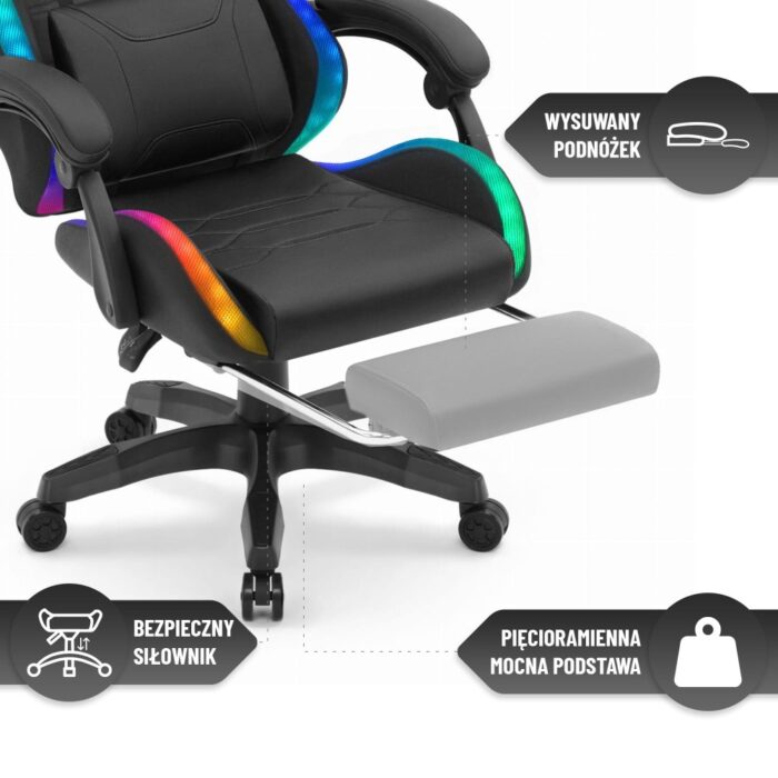 Геймерське крісло Hell's Chair HC-1039 2.0 LED RGB Black тканина для дітей - Зображення 9