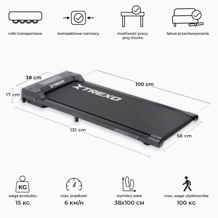 Електрична бігова доріжка XTREXO Walking Pad W100 - Зображення 2