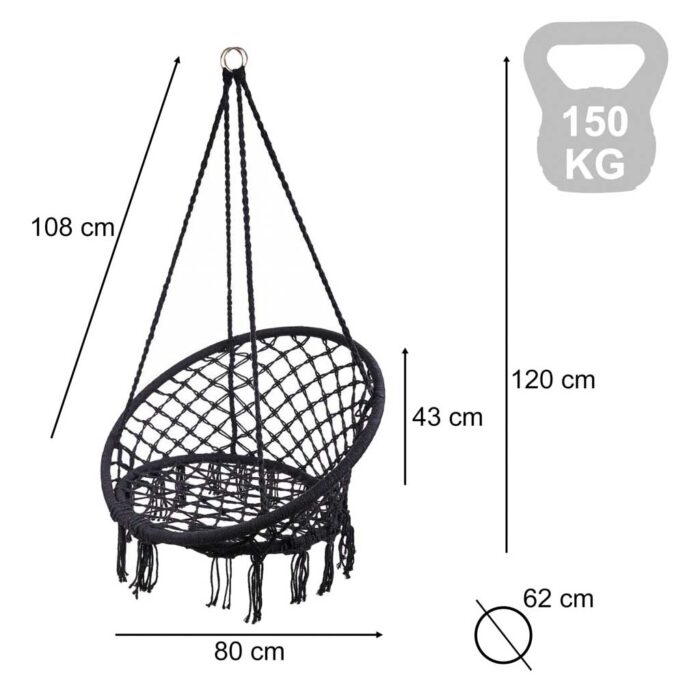 Крісло-гойдалка LUARO чорна, 80 см, 150 кг KX7630 - Зображення 4