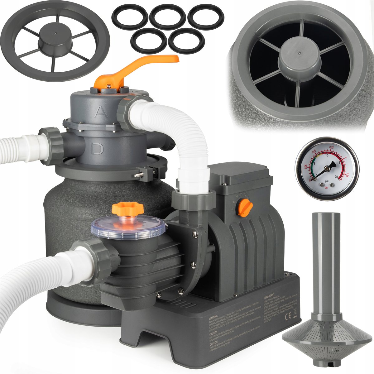 pompa-filtrujaca-do-basenu-filtr-piaskowy-8705l-h-weze-zegar-coil-b-iext188738451 Пісочний Фільтр Насос Stermay 57006 8705 л/год C0697 - Зображення 1