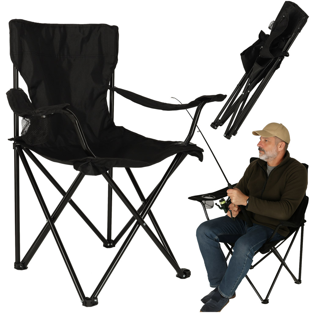 Folding-fishing-touring-chair-black-172561 Туристичний складний рибальський стілець LUARO KX3148 , чорний - Зображення 1