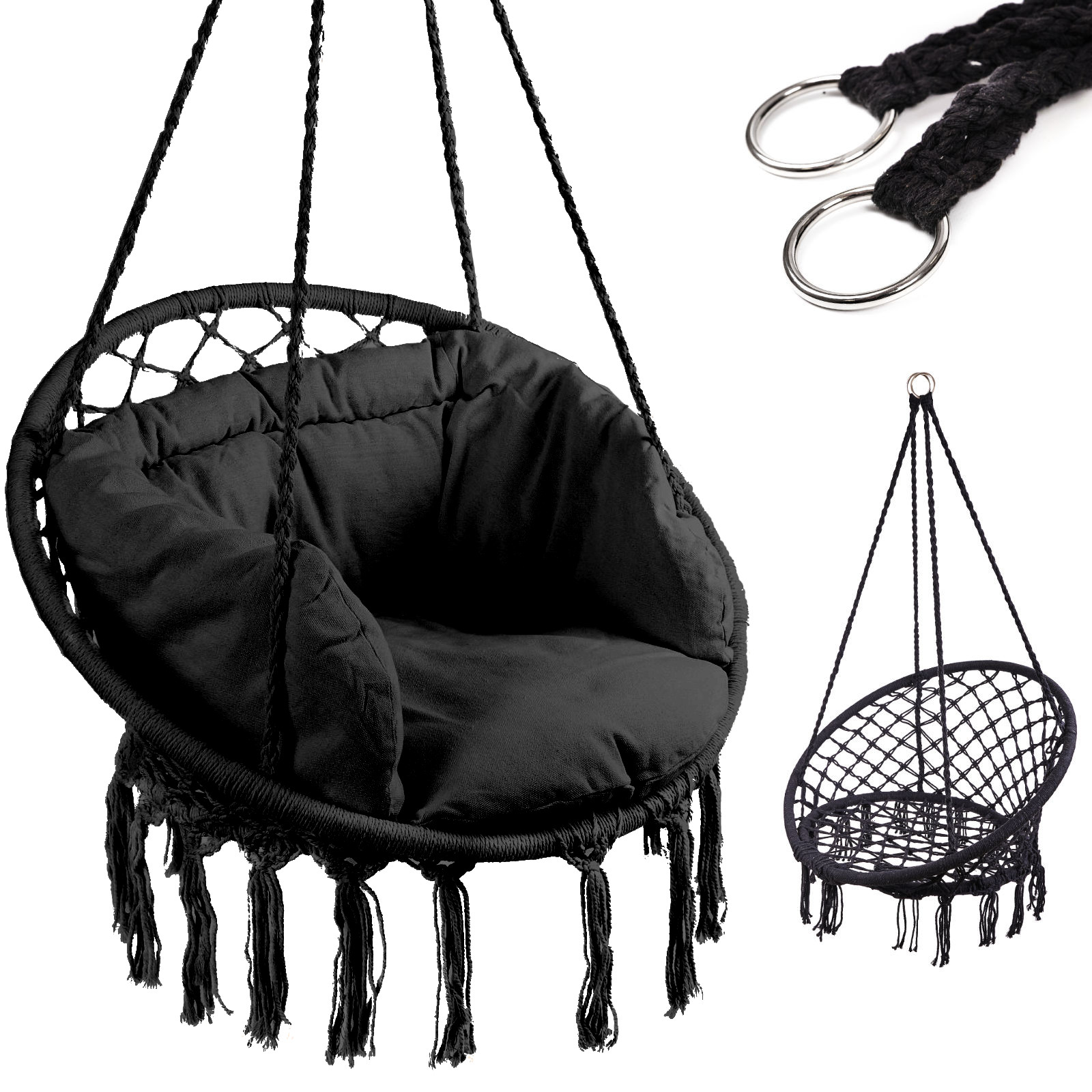 Stork-s-nest-chair-swing-black-XL-with-cushion-101363 Підвісне крісло LUARO KX7630_1 «лелече гніздо» чорне XL з подушкою - Зображення 1