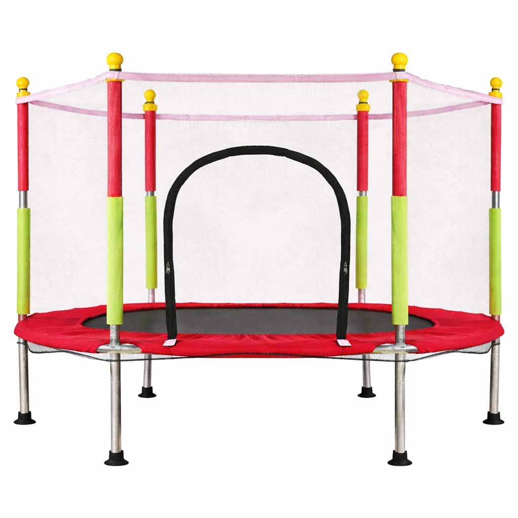 Trampoline-for-home-garden-for-kids-ball-net-140cm-55inch-red-183851 Батут дитячий садовий IKONKA KX3936 із сіткою 140 см, червоний - Зображення 1