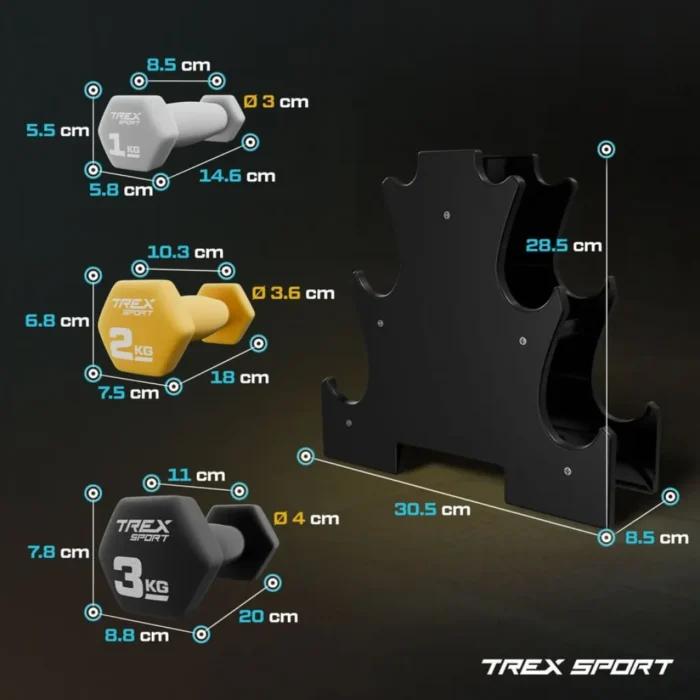 Набір гантелей круглих TREX Sport TX-V120VS 12кг з підставкою - Зображення 3