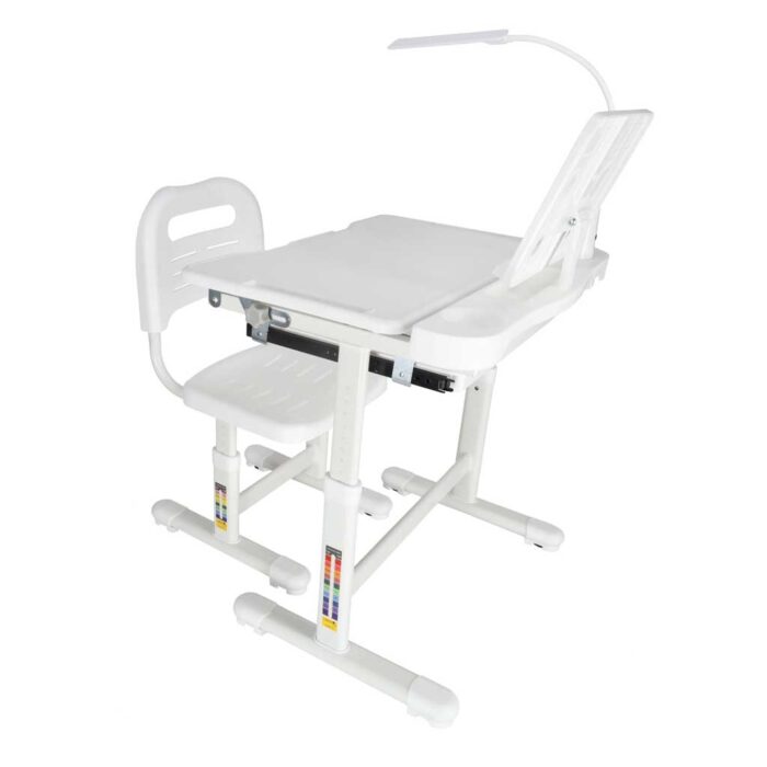Дитяча парта Ikonka KX2974_2 регульований стілець, світлодіодна лампа, USB, біла - Зображення 2
