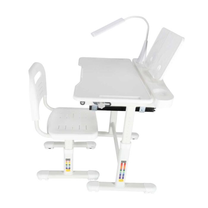 Дитяча парта Ikonka KX2974_2 регульований стілець, світлодіодна лампа, USB, біла - Зображення 3