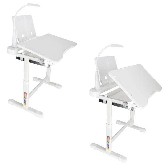 Дитяча парта Ikonka KX2974_2 регульований стілець, світлодіодна лампа, USB, біла - Зображення 7