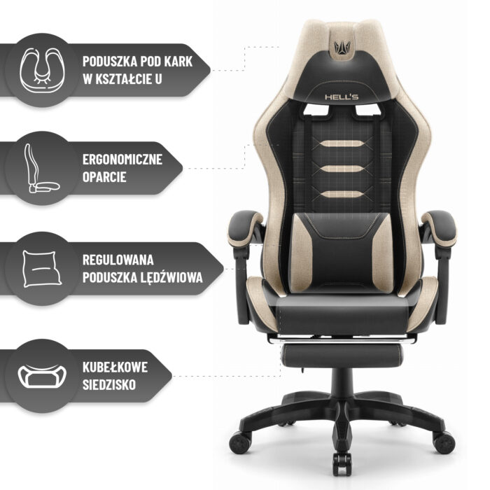 Геймерське крісло Hell's Chair HC-1039 2.0 Black Beige тканина - Зображення 5