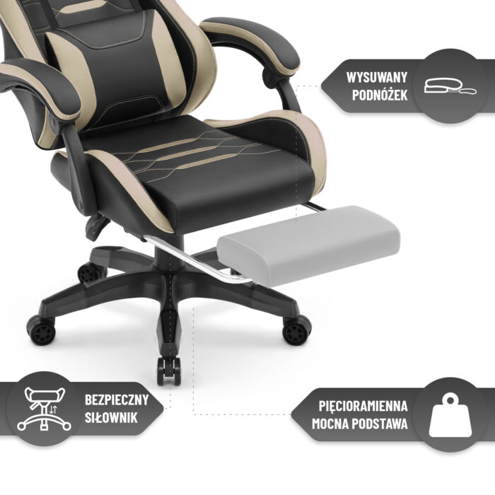 Геймерське крісло Hell's Chair HC-1039 2.0 Black Beige тканина - Зображення 7